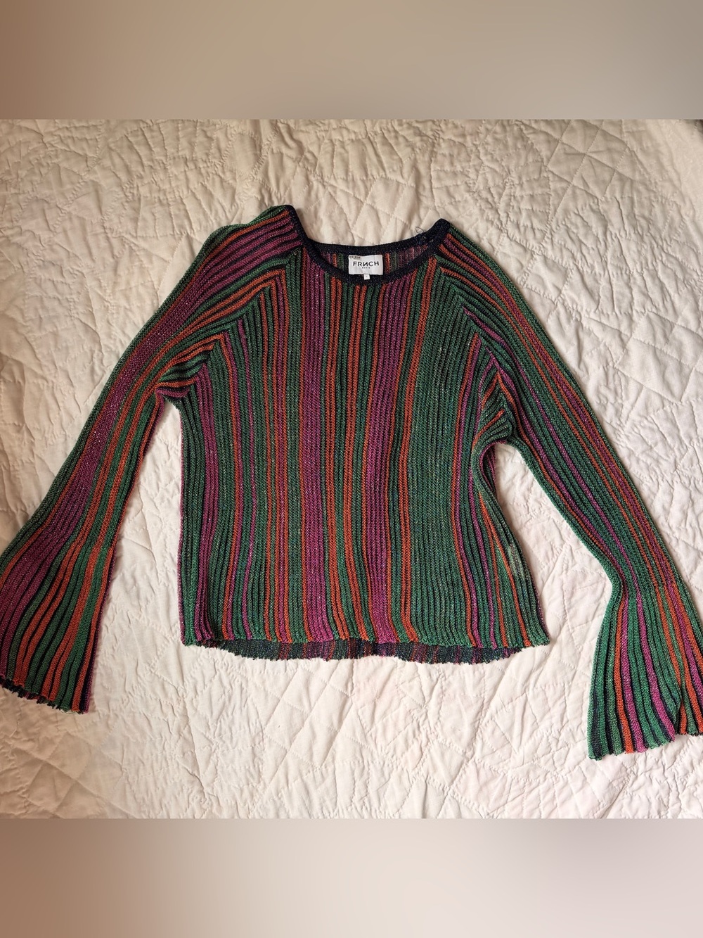 FRNCH Multicolor Ribbed sheer sparkly Sweater in Green, Purple & Red
